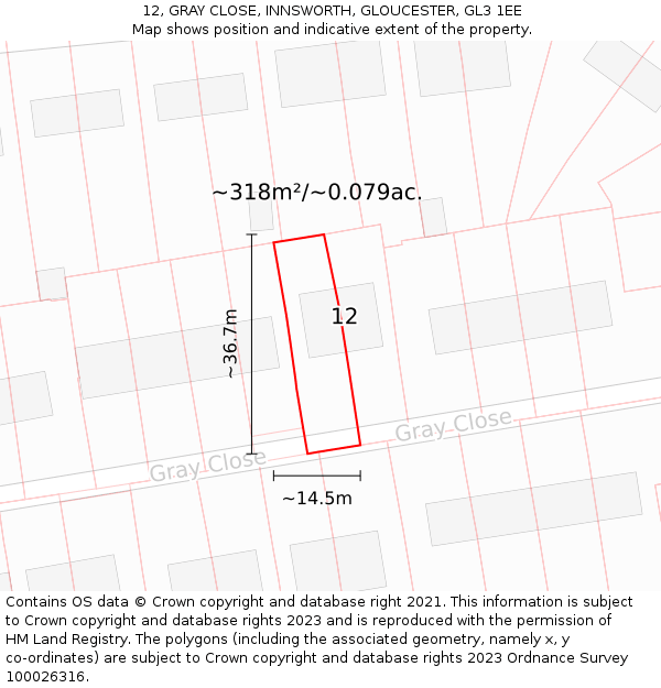 12, GRAY CLOSE, INNSWORTH, GLOUCESTER, GL3 1EE: Plot and title map
