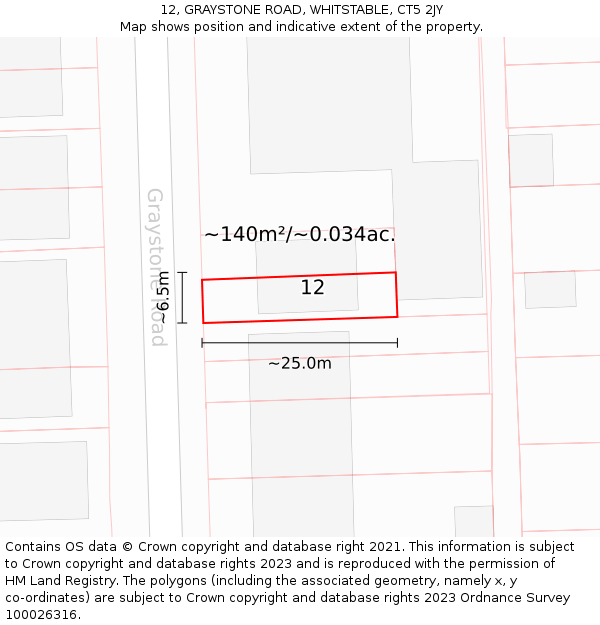 12, GRAYSTONE ROAD, WHITSTABLE, CT5 2JY: Plot and title map