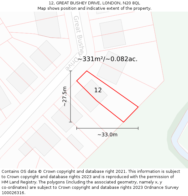 12, GREAT BUSHEY DRIVE, LONDON, N20 8QL: Plot and title map