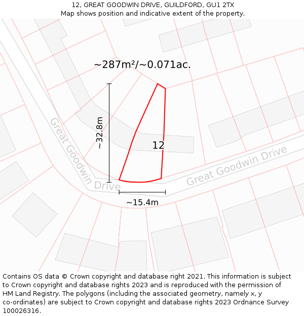 12, GREAT GOODWIN DRIVE, GUILDFORD, GU1 2TX: Plot and title map