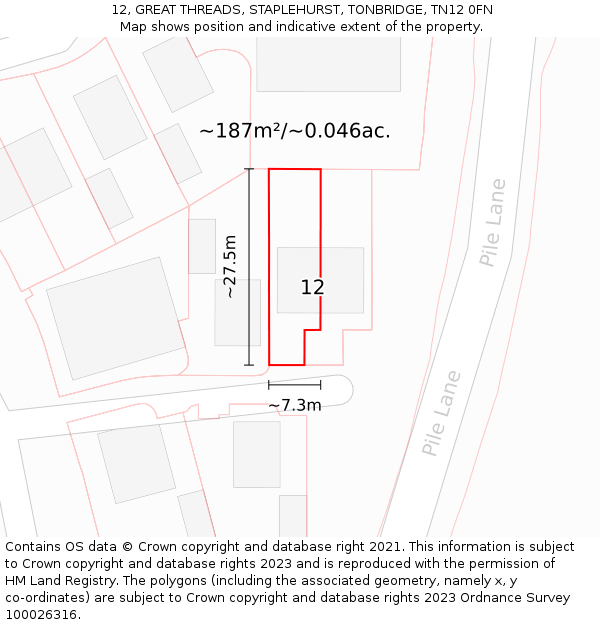 12, GREAT THREADS, STAPLEHURST, TONBRIDGE, TN12 0FN: Plot and title map