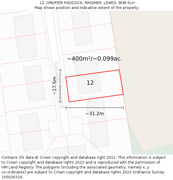12, GREATER PADDOCK, RINGMER, LEWES, BN8 5LH: Plot and title map