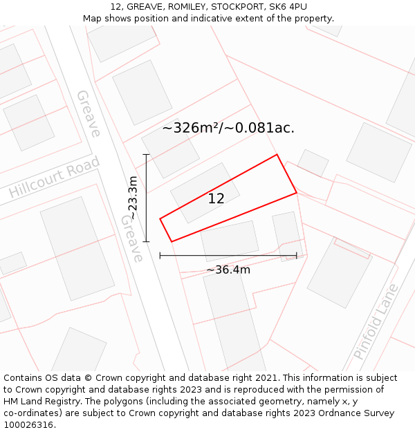 12, GREAVE, ROMILEY, STOCKPORT, SK6 4PU: Plot and title map