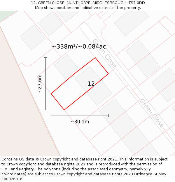 12, GREEN CLOSE, NUNTHORPE, MIDDLESBROUGH, TS7 0DD: Plot and title map