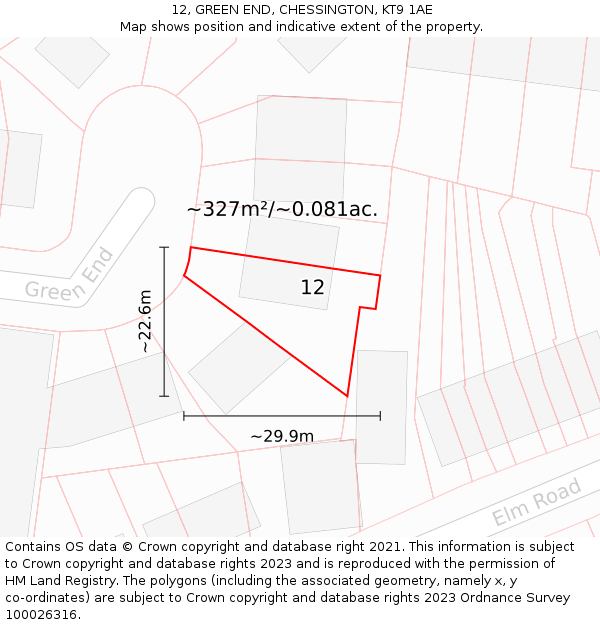 12, GREEN END, CHESSINGTON, KT9 1AE: Plot and title map