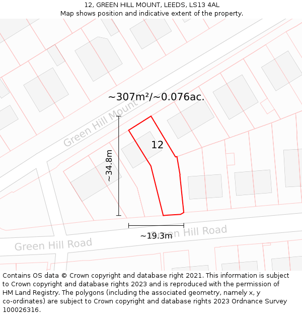 12, GREEN HILL MOUNT, LEEDS, LS13 4AL: Plot and title map