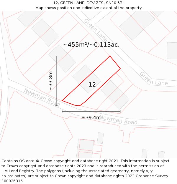12, GREEN LANE, DEVIZES, SN10 5BL: Plot and title map