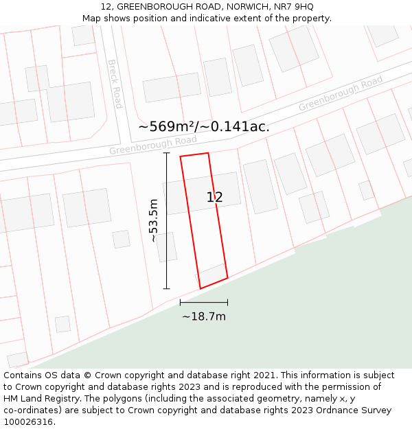 12, GREENBOROUGH ROAD, NORWICH, NR7 9HQ: Plot and title map