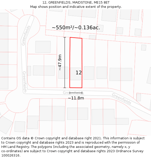 12, GREENFIELDS, MAIDSTONE, ME15 8ET: Plot and title map