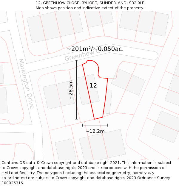 12, GREENHOW CLOSE, RYHOPE, SUNDERLAND, SR2 0LF: Plot and title map