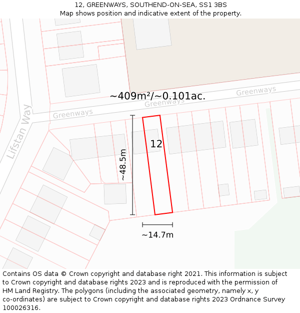 12, GREENWAYS, SOUTHEND-ON-SEA, SS1 3BS: Plot and title map