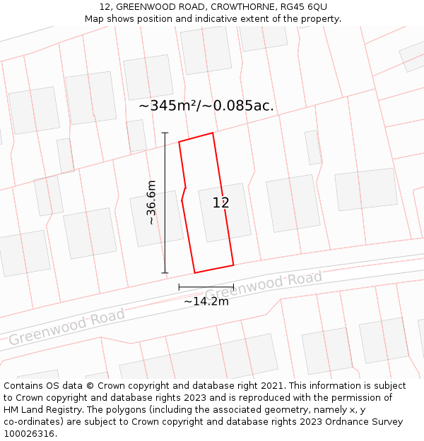 12, GREENWOOD ROAD, CROWTHORNE, RG45 6QU: Plot and title map