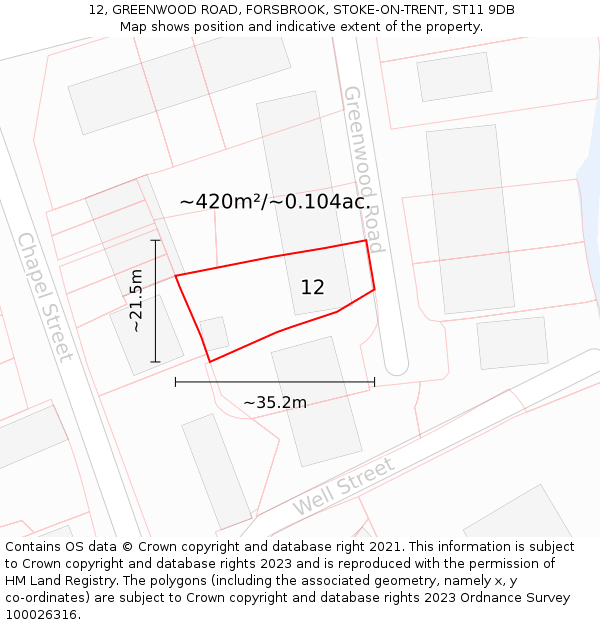 12, GREENWOOD ROAD, FORSBROOK, STOKE-ON-TRENT, ST11 9DB: Plot and title map