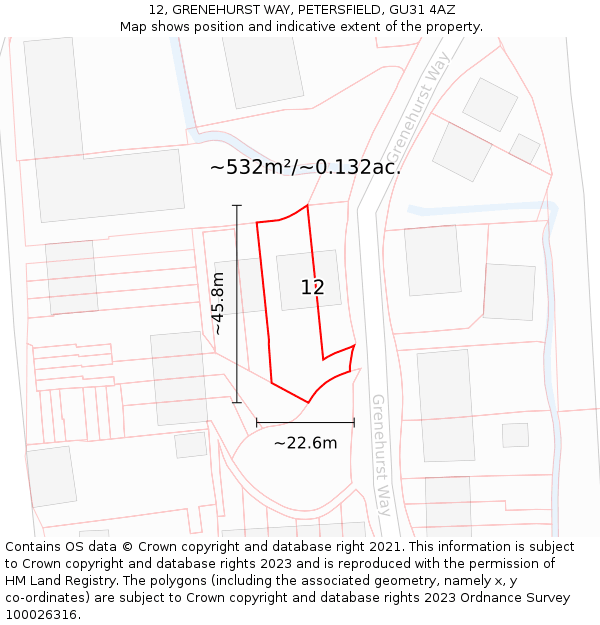 12, GRENEHURST WAY, PETERSFIELD, GU31 4AZ: Plot and title map
