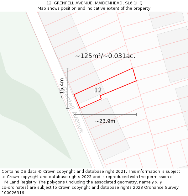 12, GRENFELL AVENUE, MAIDENHEAD, SL6 1HQ: Plot and title map