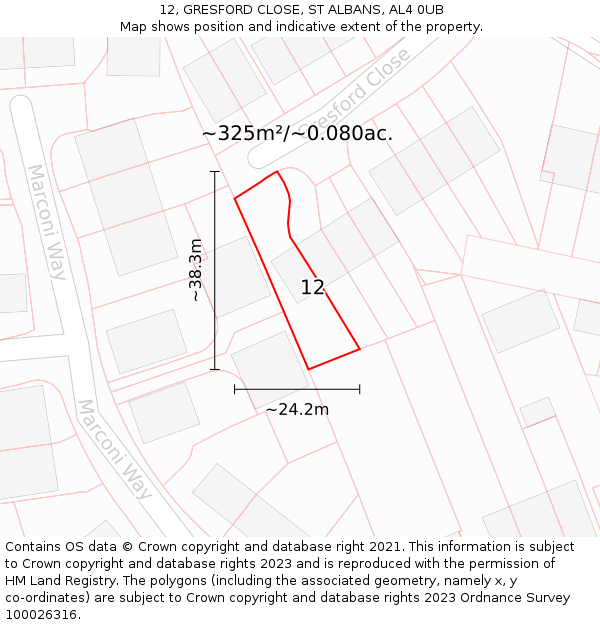 12, GRESFORD CLOSE, ST ALBANS, AL4 0UB: Plot and title map