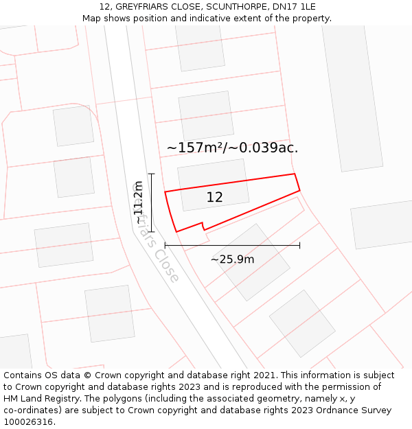 12, GREYFRIARS CLOSE, SCUNTHORPE, DN17 1LE: Plot and title map