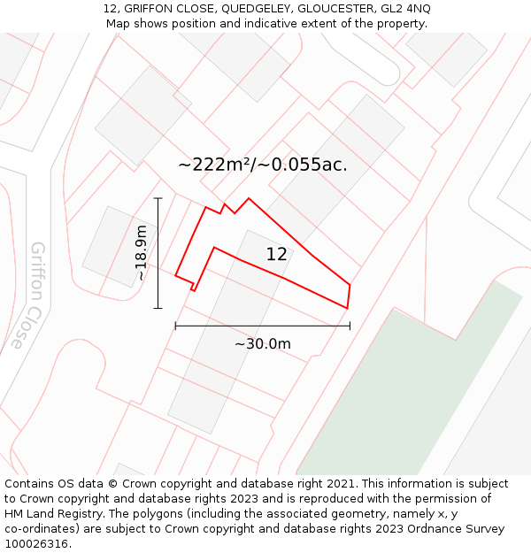 12, GRIFFON CLOSE, QUEDGELEY, GLOUCESTER, GL2 4NQ: Plot and title map