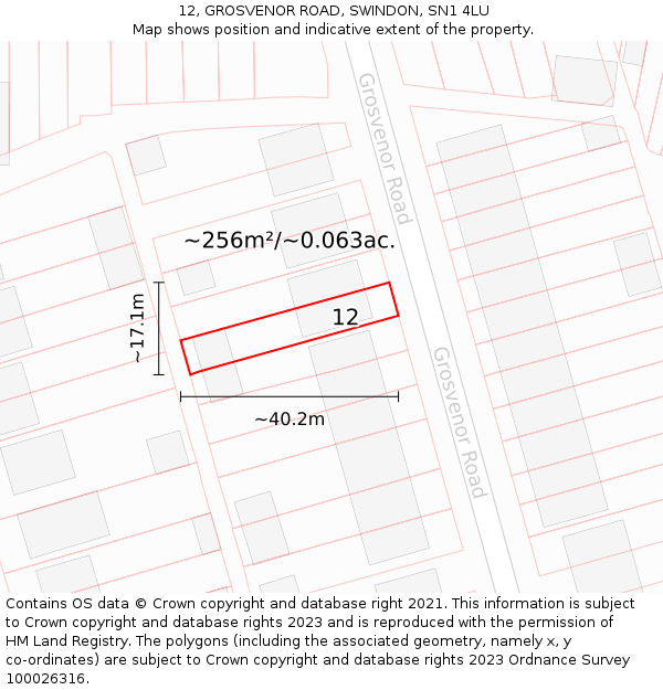 12, GROSVENOR ROAD, SWINDON, SN1 4LU: Plot and title map