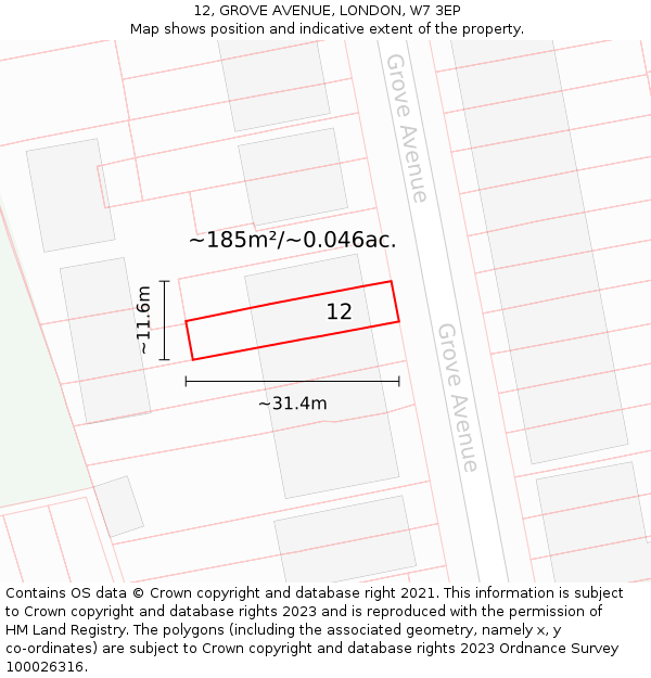 12, GROVE AVENUE, LONDON, W7 3EP: Plot and title map