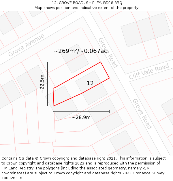 12, GROVE ROAD, SHIPLEY, BD18 3BQ: Plot and title map