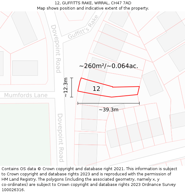 12, GUFFITTS RAKE, WIRRAL, CH47 7AD: Plot and title map