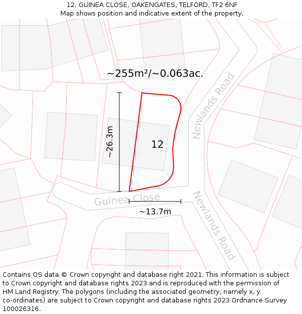 12, GUINEA CLOSE, OAKENGATES, TELFORD, TF2 6NF: Plot and title map
