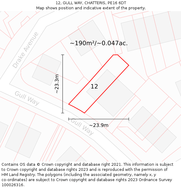 12, GULL WAY, CHATTERIS, PE16 6DT: Plot and title map