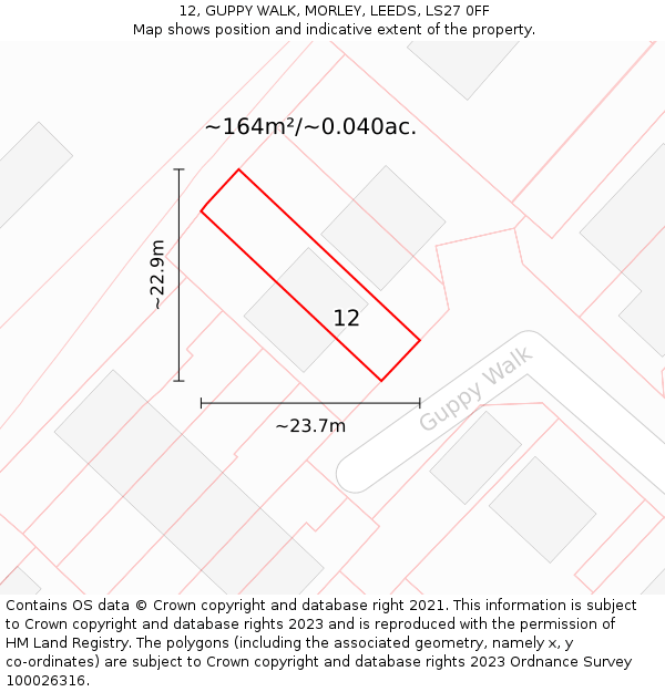12, GUPPY WALK, MORLEY, LEEDS, LS27 0FF: Plot and title map