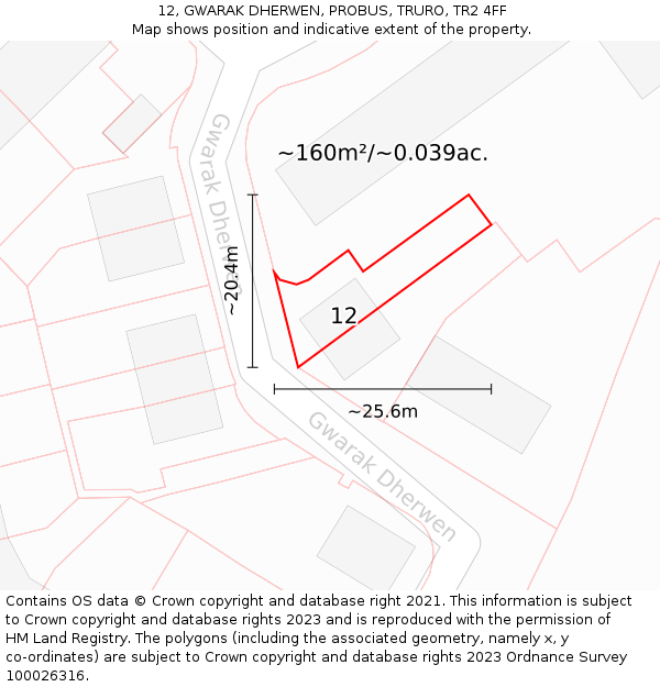 12, GWARAK DHERWEN, PROBUS, TRURO, TR2 4FF: Plot and title map
