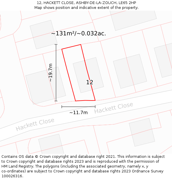 12, HACKETT CLOSE, ASHBY-DE-LA-ZOUCH, LE65 2HP: Plot and title map