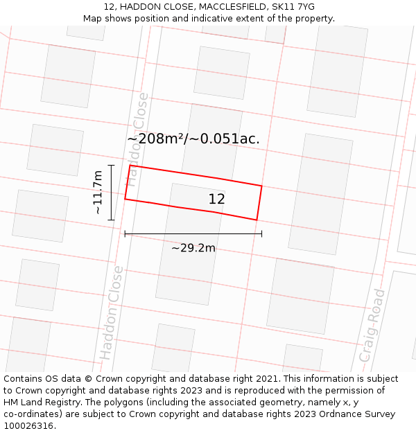 12, HADDON CLOSE, MACCLESFIELD, SK11 7YG: Plot and title map