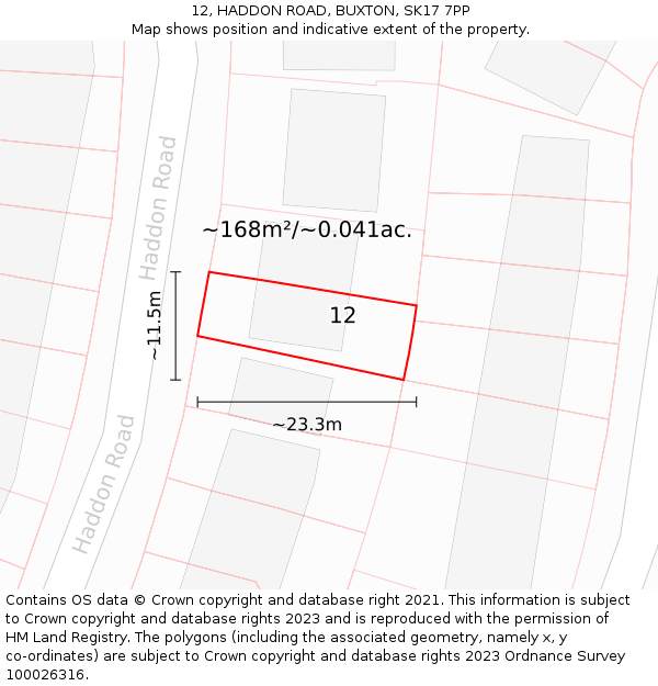 12, HADDON ROAD, BUXTON, SK17 7PP: Plot and title map