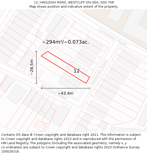 12, HADLEIGH ROAD, WESTCLIFF-ON-SEA, SS0 7NP: Plot and title map