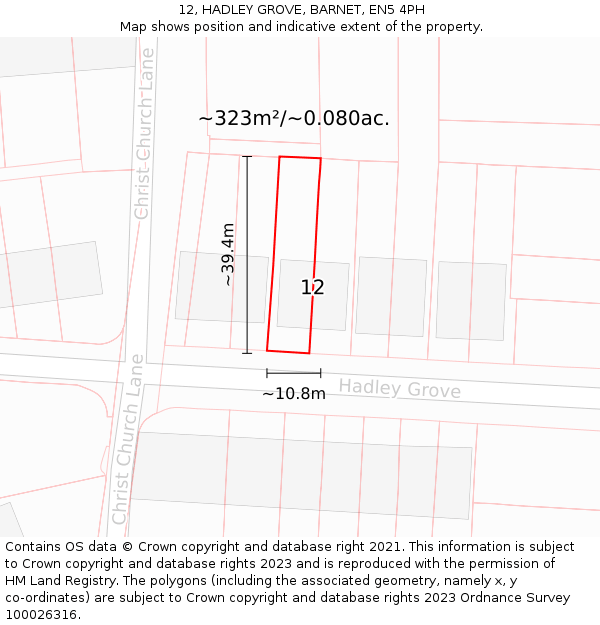 12, HADLEY GROVE, BARNET, EN5 4PH: Plot and title map
