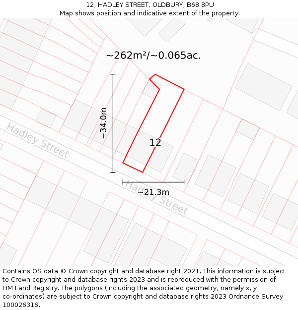 12, HADLEY STREET, OLDBURY, B68 8PU: Plot and title map