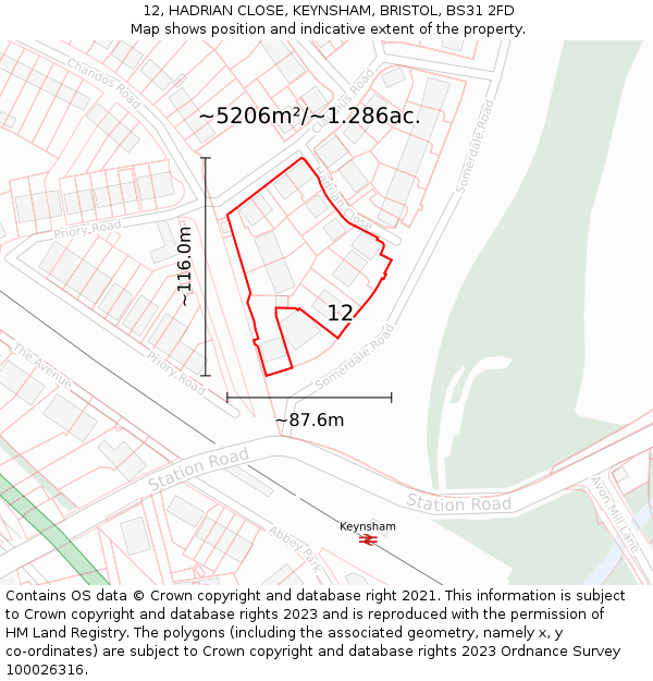 12, HADRIAN CLOSE, KEYNSHAM, BRISTOL, BS31 2FD: Plot and title map