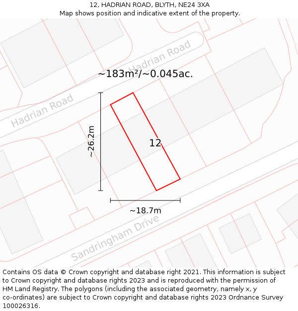12, HADRIAN ROAD, BLYTH, NE24 3XA: Plot and title map