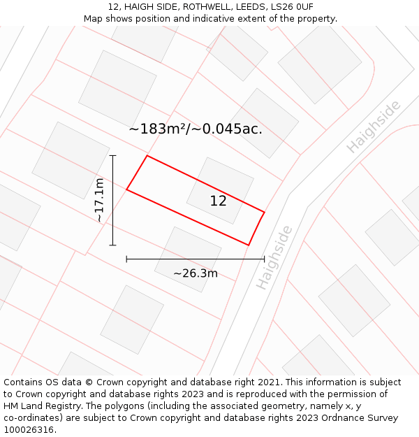 12, HAIGH SIDE, ROTHWELL, LEEDS, LS26 0UF: Plot and title map