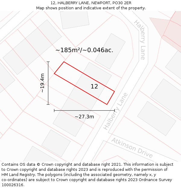 12, HALBERRY LANE, NEWPORT, PO30 2ER: Plot and title map
