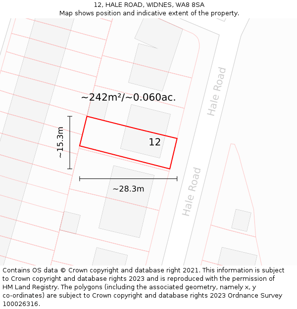 12, HALE ROAD, WIDNES, WA8 8SA: Plot and title map