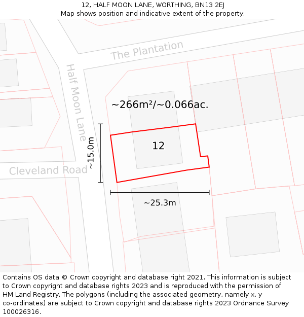 12, HALF MOON LANE, WORTHING, BN13 2EJ: Plot and title map