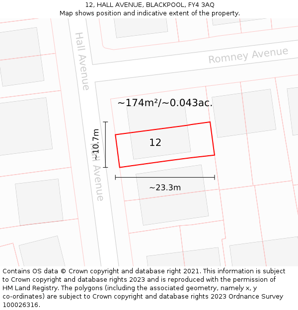 12, HALL AVENUE, BLACKPOOL, FY4 3AQ: Plot and title map