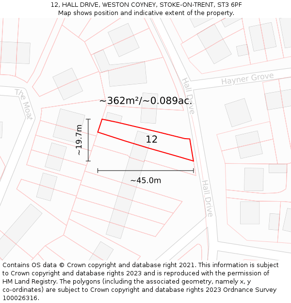 12, HALL DRIVE, WESTON COYNEY, STOKE-ON-TRENT, ST3 6PF: Plot and title map