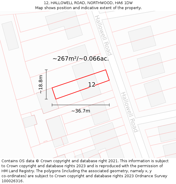 12, HALLOWELL ROAD, NORTHWOOD, HA6 1DW: Plot and title map