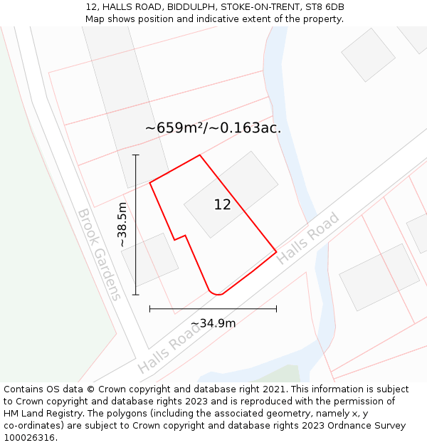 12, HALLS ROAD, BIDDULPH, STOKE-ON-TRENT, ST8 6DB: Plot and title map