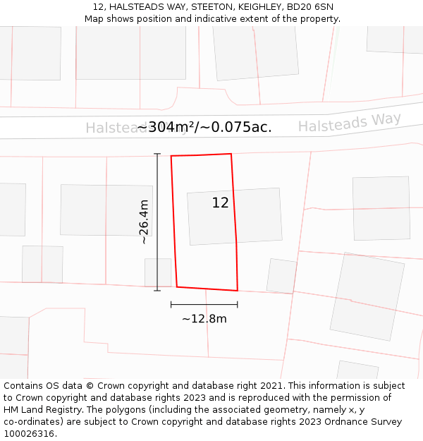 12, HALSTEADS WAY, STEETON, KEIGHLEY, BD20 6SN: Plot and title map