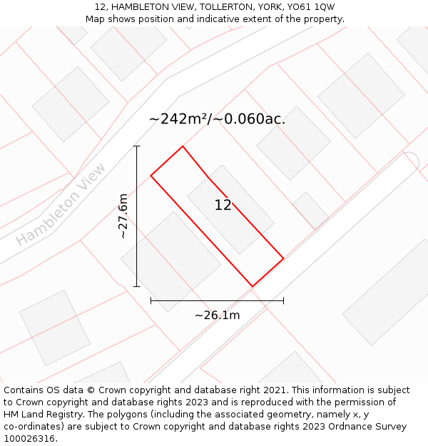 12, HAMBLETON VIEW, TOLLERTON, YORK, YO61 1QW: Plot and title map