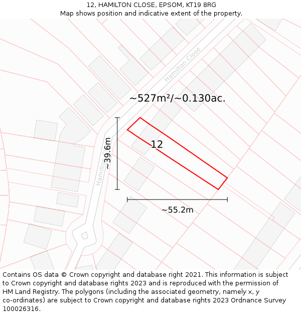 12, HAMILTON CLOSE, EPSOM, KT19 8RG: Plot and title map