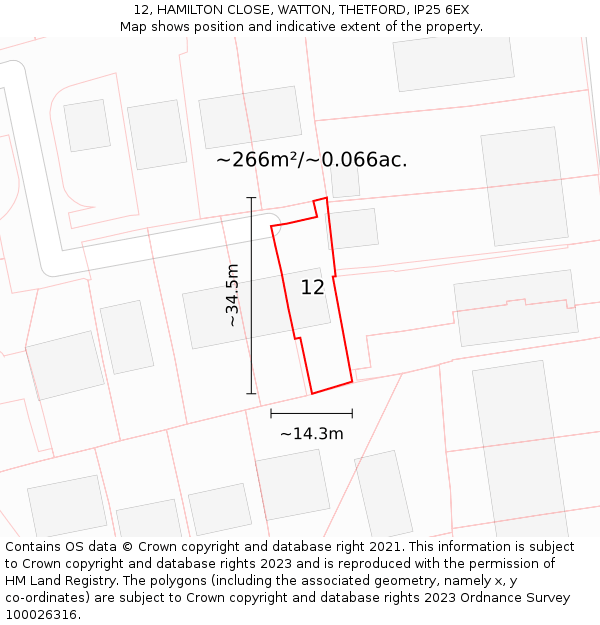 12, HAMILTON CLOSE, WATTON, THETFORD, IP25 6EX: Plot and title map